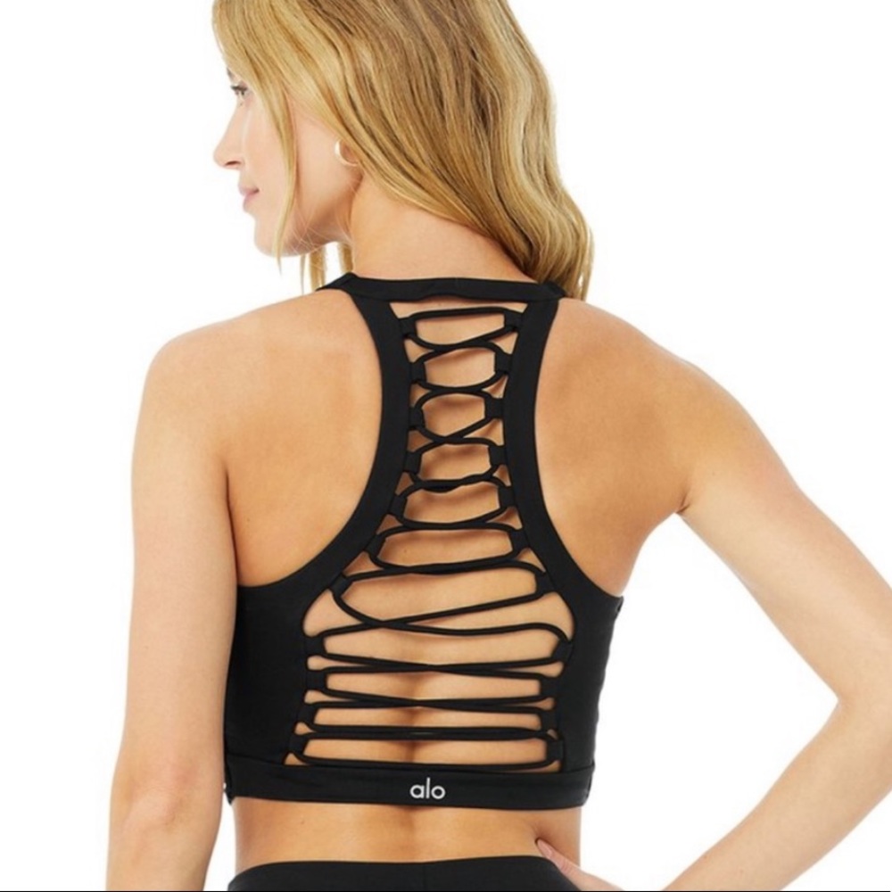 Alo Yoga Black Movement Longline Sports Bra Crop Top